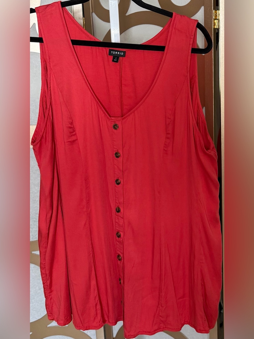 Torrid 3X Red Henley Tank Top Button Front Rayon Swing Sleeveless NWOT